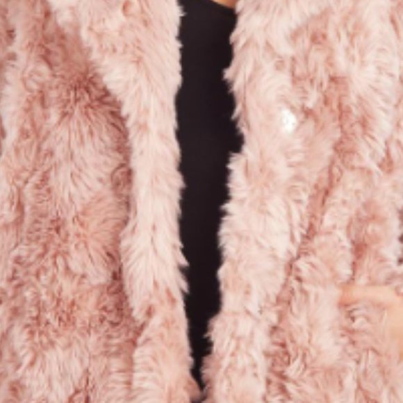 KENDALL + KYLIE CURLY FAUX FUR MID-LENGTH JACKET BLUSH FAUX FUR  REVERSIBLE - Picture 9 of 16